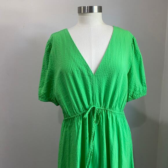 Mango MNG Bright Green V Neck Short Sleeve Maxi Tiered Dress Size 10 - Picture 5 of 9